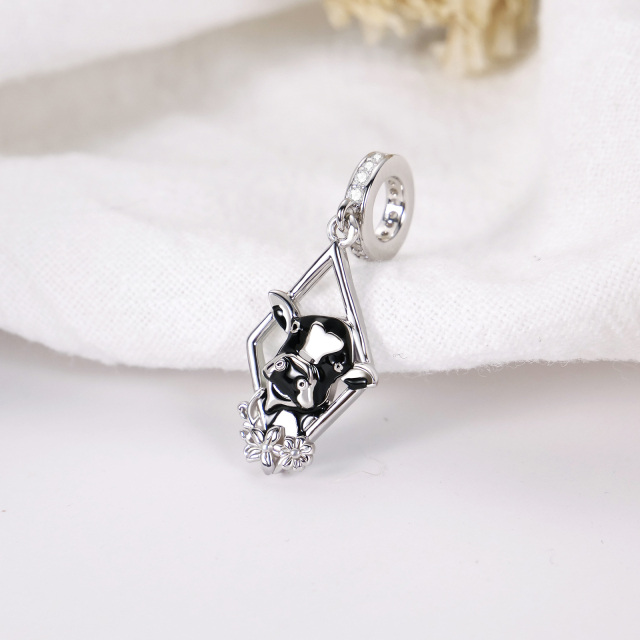 Breloque en argent sterling en forme de vache avec zircon cubique-3