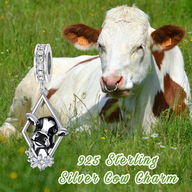 Sterling Silver Cubic Zirconia Cow Dangle Charm-6