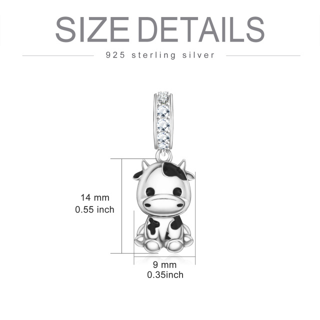 Charm penzolante a forma di mucca in argento sterling con zirconio cubico-5