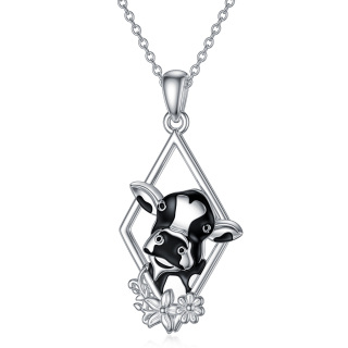 Sterling Silver Cubic Zirconia Cow Diamon Shape Pendant Necklace-40