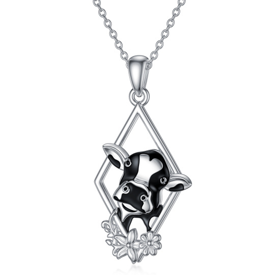 Sterling Silver Cubic Zirconia Cow Diamon Shape Pendant Necklace