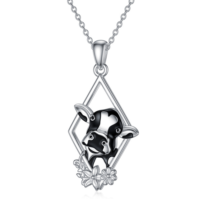 Sterling Silver Cubic Zirconia Cow Diamon Shape Pendant Necklace-1