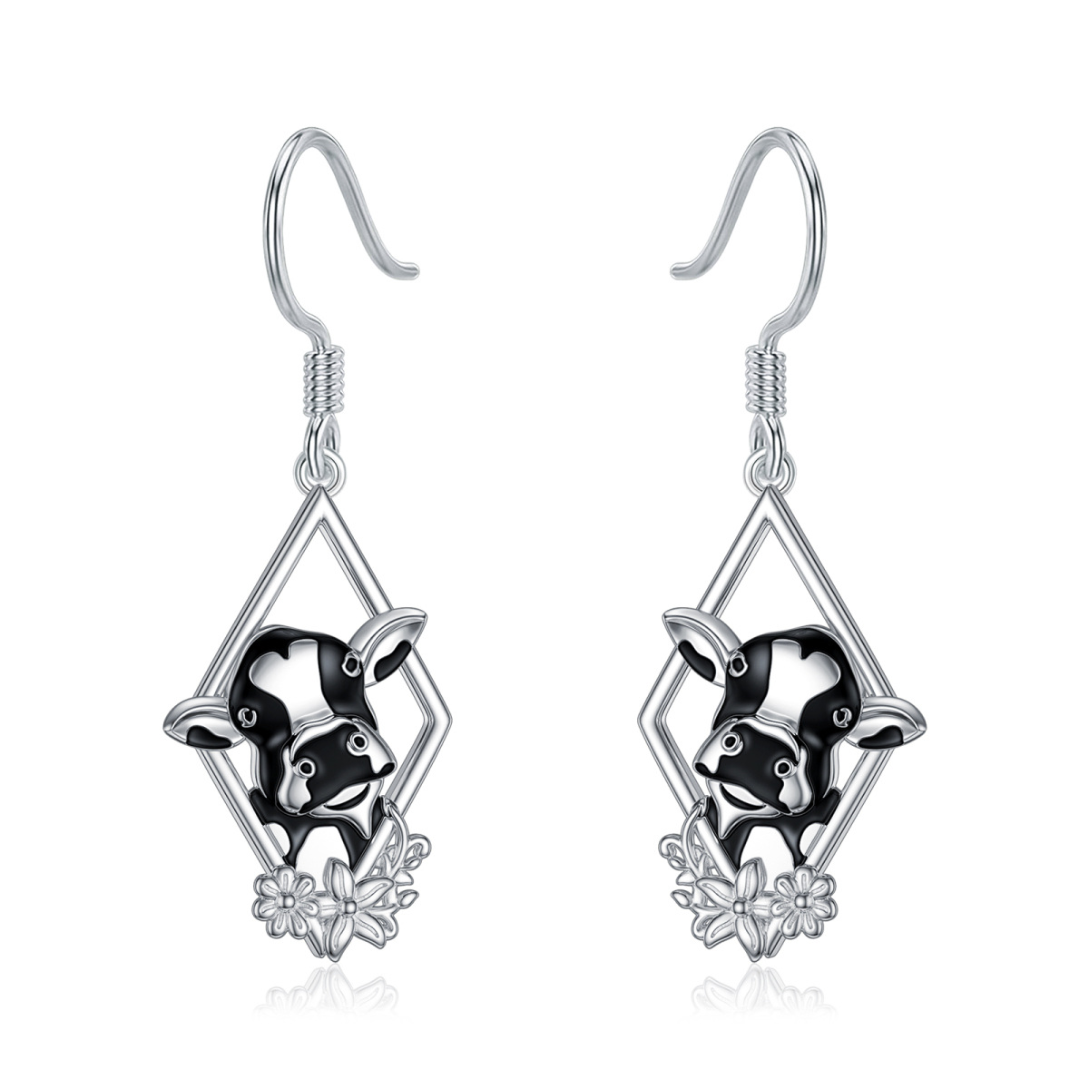 Sterling Silver Cow Drop Earrings-1