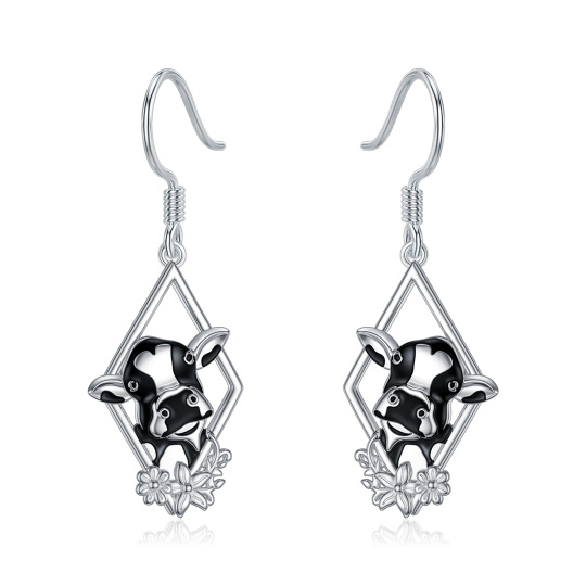 Boucles d'oreilles pendantes en argent sterling en forme de vache