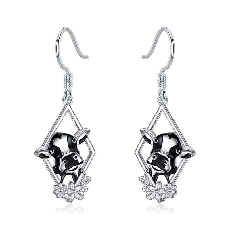 Sterling Silver Cow Drop Earrings-1