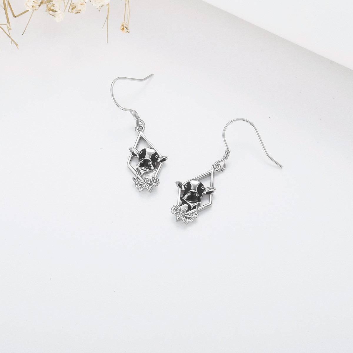 Sterling Silver Cow Drop Earrings-3