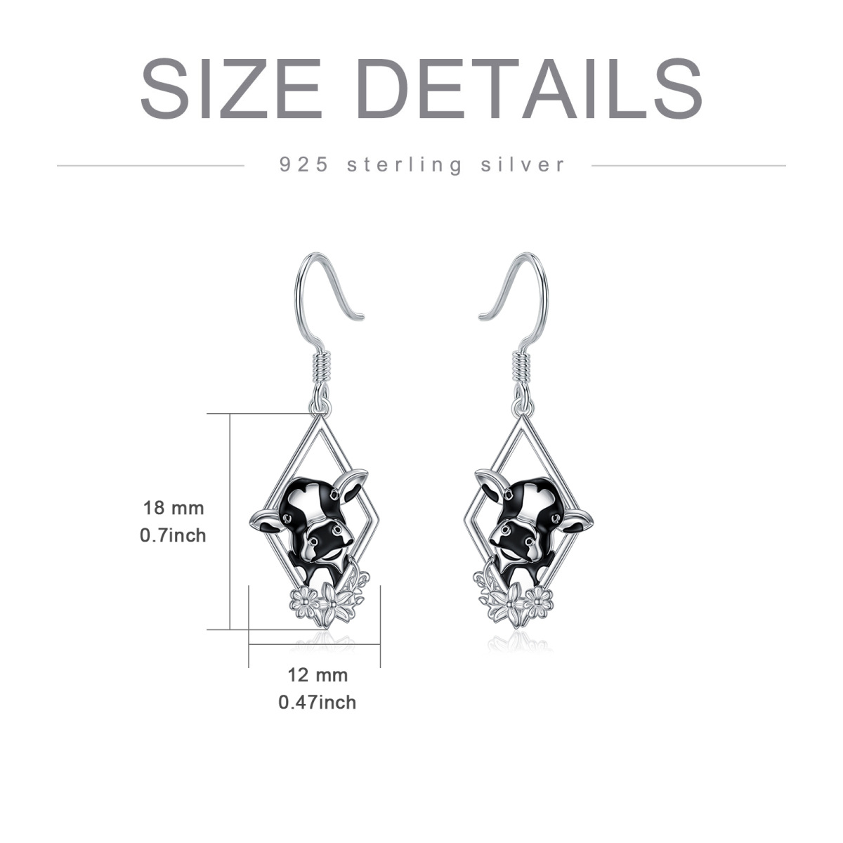 Sterling Silver Cow Drop Earrings-5