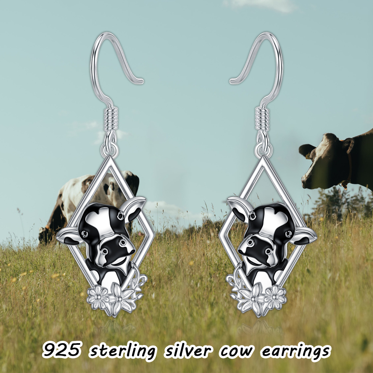 Sterling Silver Cow Drop Earrings-6