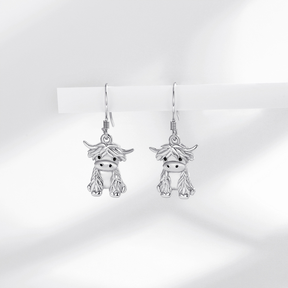 Sterling Silver Cow Drop Earrings-3