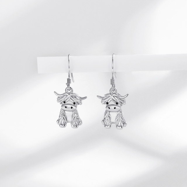 Boucles d'oreilles pendantes en forme de vache en argent sterling-3