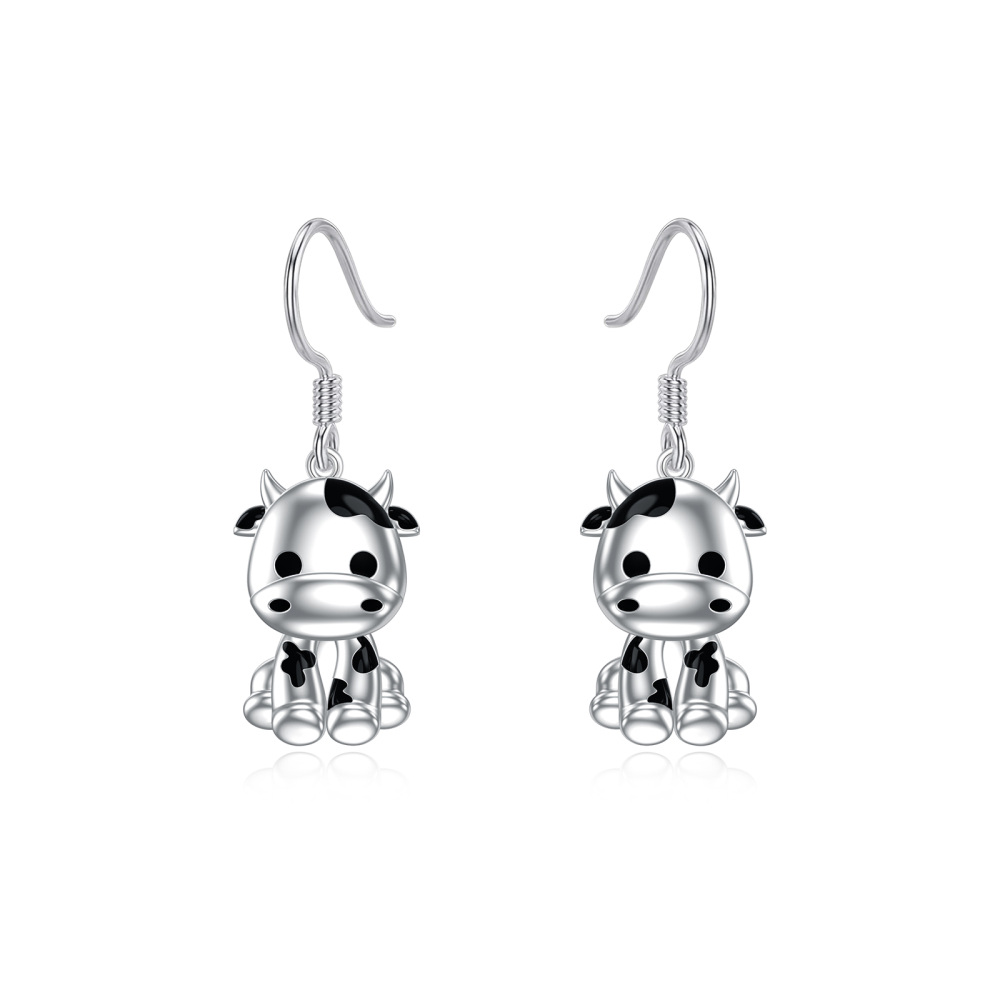 Sterling Silver Cow Drop Earrings-1