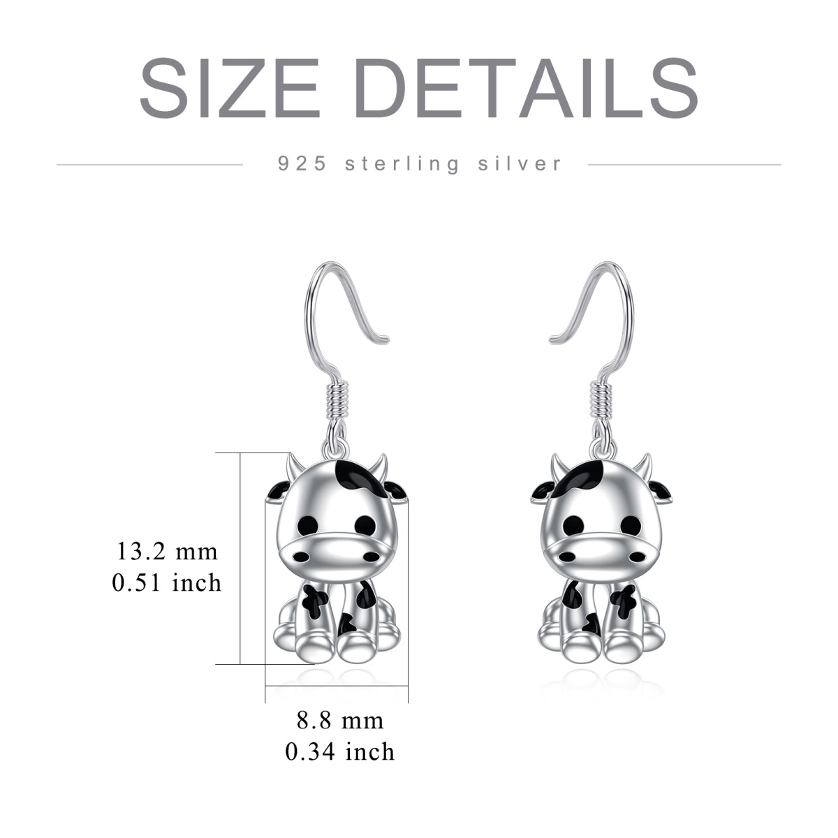 Sterling Silver Cow Drop Earrings-4