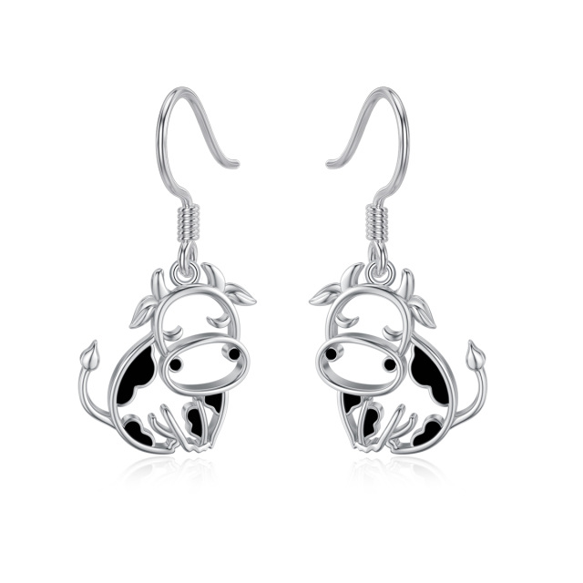 Sterling Silver Cow Drop Earrings-1