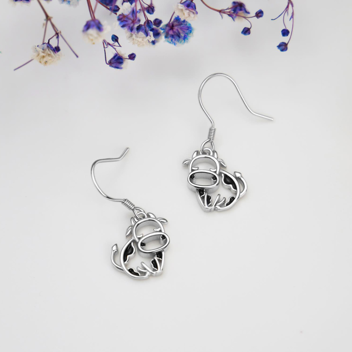 Pendants d'oreilles vache en argent sterling-3