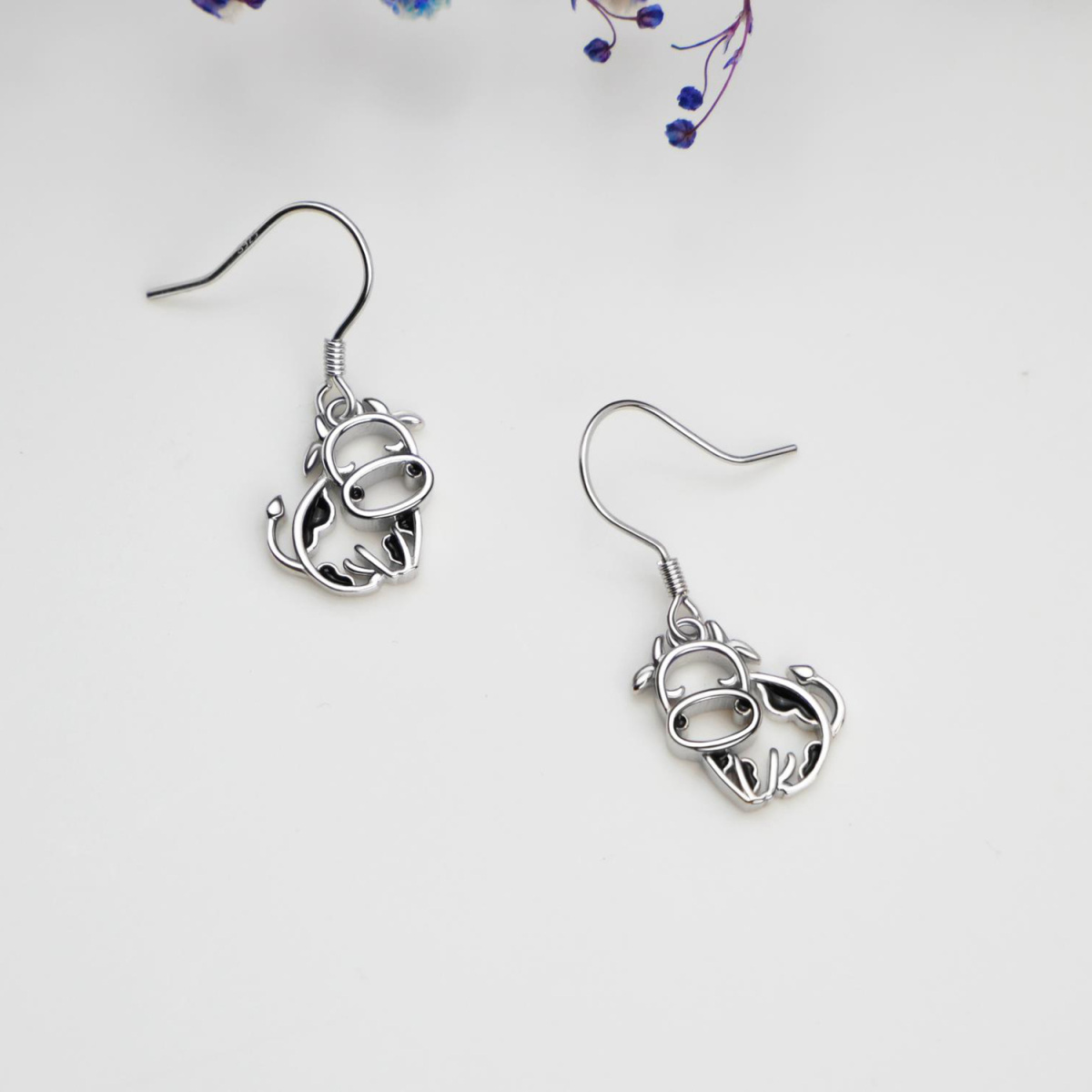 Pendants d'oreilles vache en argent sterling-4