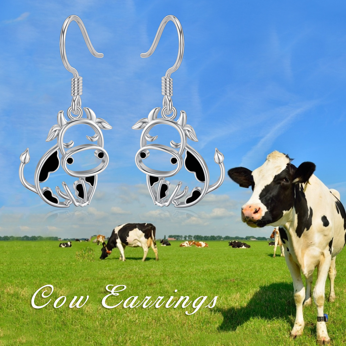 Sterling Silver Cow Drop Earrings-5