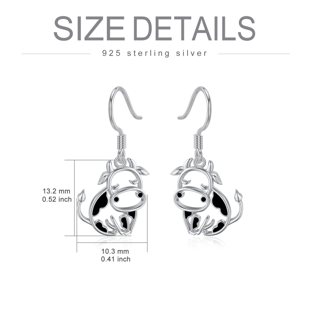 Sterling Silver Cow Drop Earrings-6