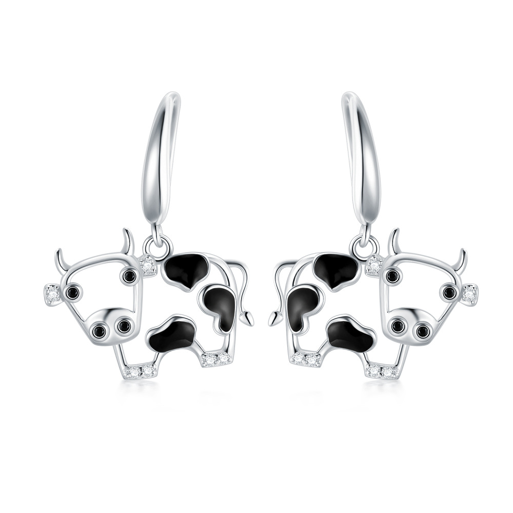 Sterling Silver Cubic Zirconia Cow Drop Earrings-1