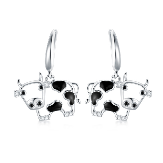 Boucles d'oreilles en argent sterling en forme de vache avec zircon cubique-1