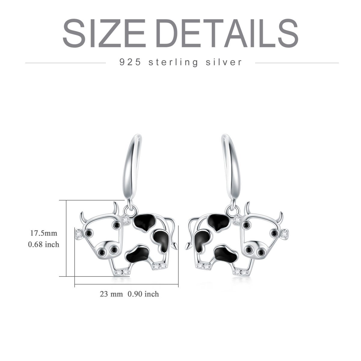 Sterling Silber Cubic Zirkonia Kuh Tropfen Ohrringe-5