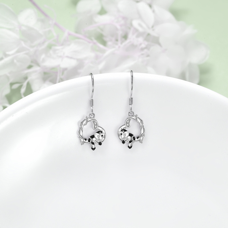 Sterling Silver Zircon Cow & Heart Drop Earrings-3