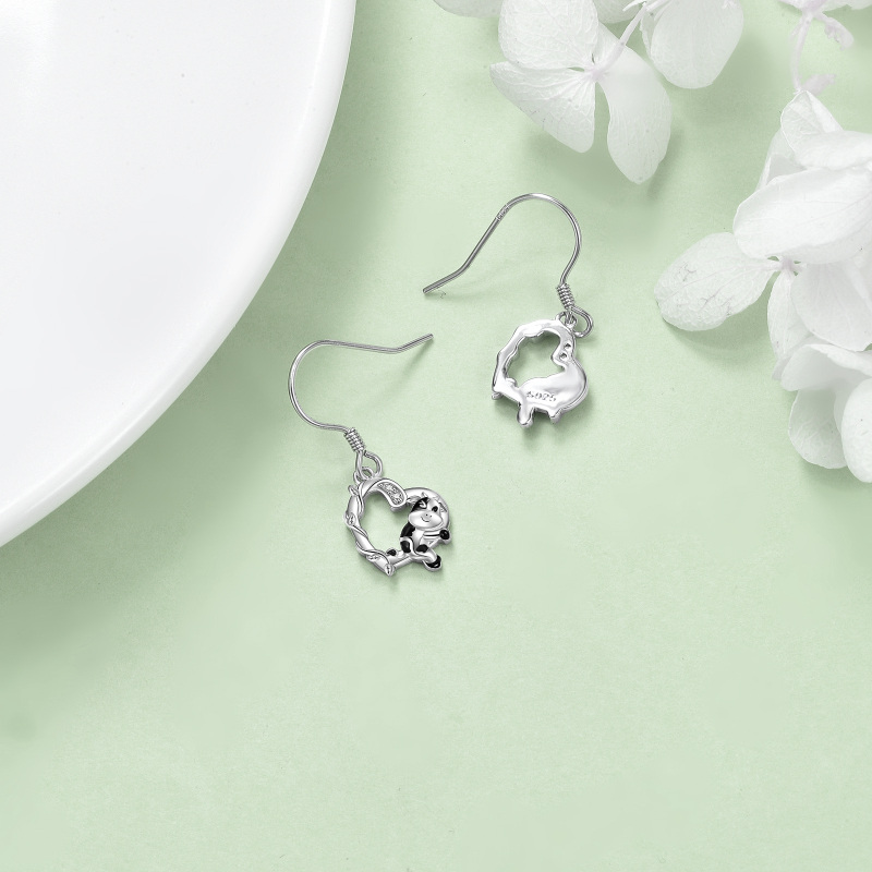 Sterling Silver Zircon Cow & Heart Drop Earrings-4