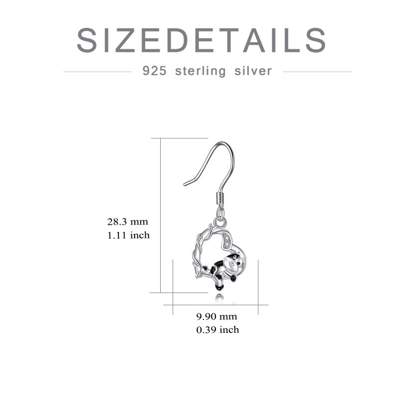 Sterling Silver Zircon Cow & Heart Drop Earrings-5