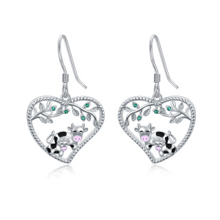 Sterling Silver Cow & Heart Drop Earrings-40