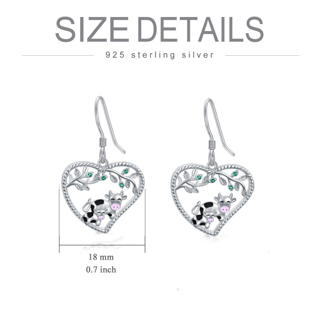 Sterling Silver Cow & Heart Drop Earrings-5