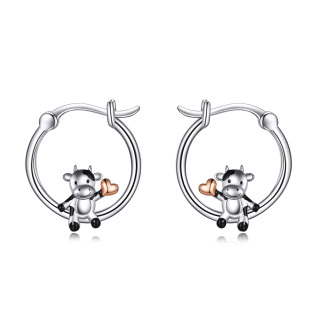 Sterling Silver Cow & Heart Hoop Earrings-20