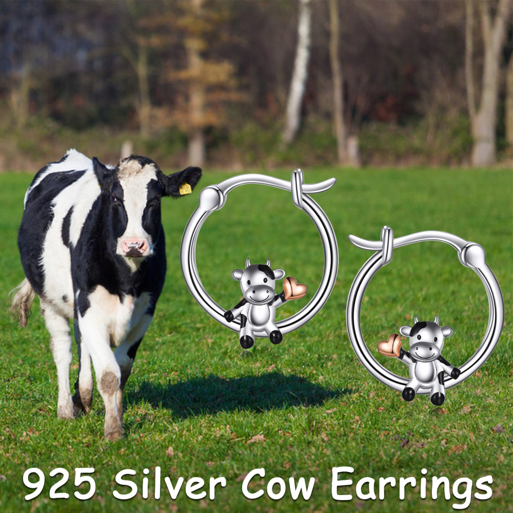 Pendientes de aro vaca y corazón de plata de ley-6