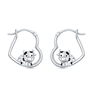 Sterling Silver Cow & Heart Hoop Earrings-46