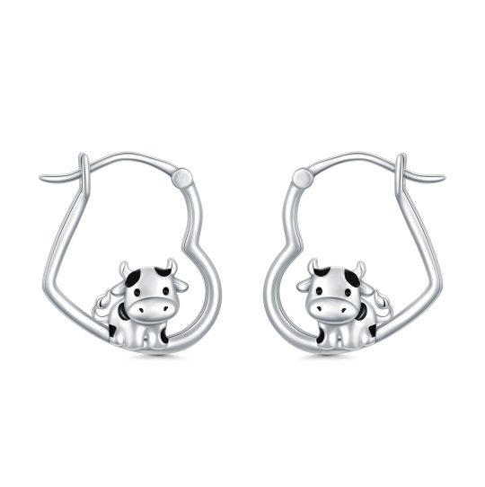 Sterling Silver Cow & Heart Hoop Earrings