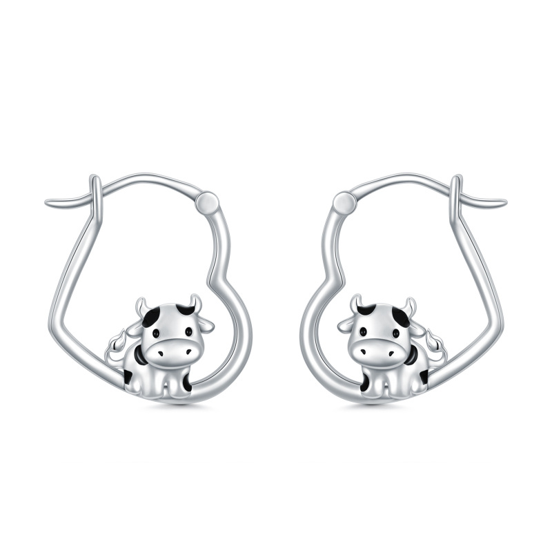 Orecchini a cerchio con cuore e mucca in argento sterling-9