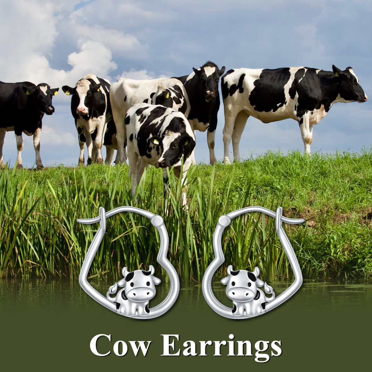 Sterling Silver Cow & Heart Hoop Earrings-3