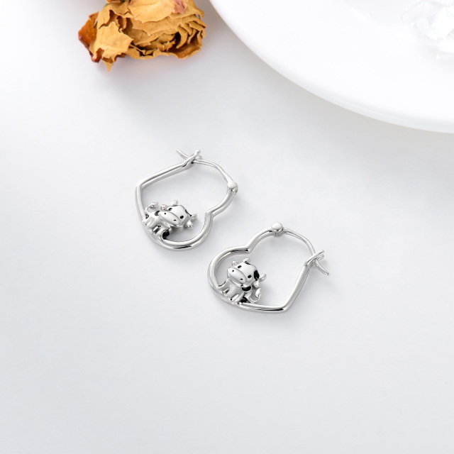 Boucles d'oreilles en argent sterling avec vache et cœur-4