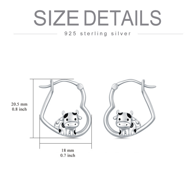 Sterling Silver Cow & Heart Hoop Earrings-6