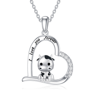 Sterling Silver Cow & Heart Pendant Necklace Engraved I Love You Forever-25