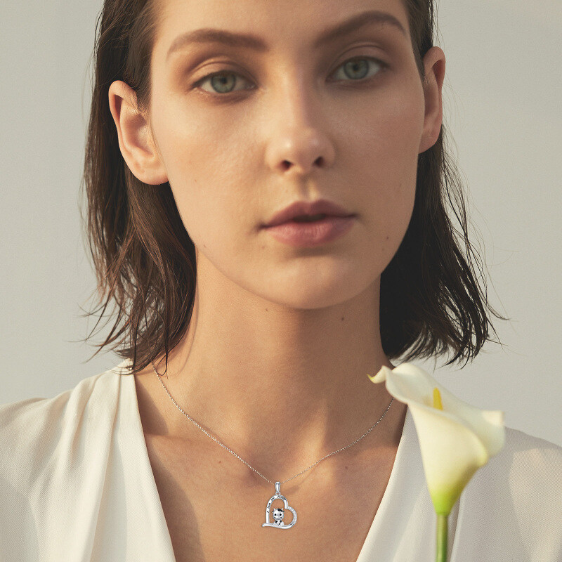 Colar com pingente de vaca e coração em prata esterlina com a inscrição I Love You Forever-2