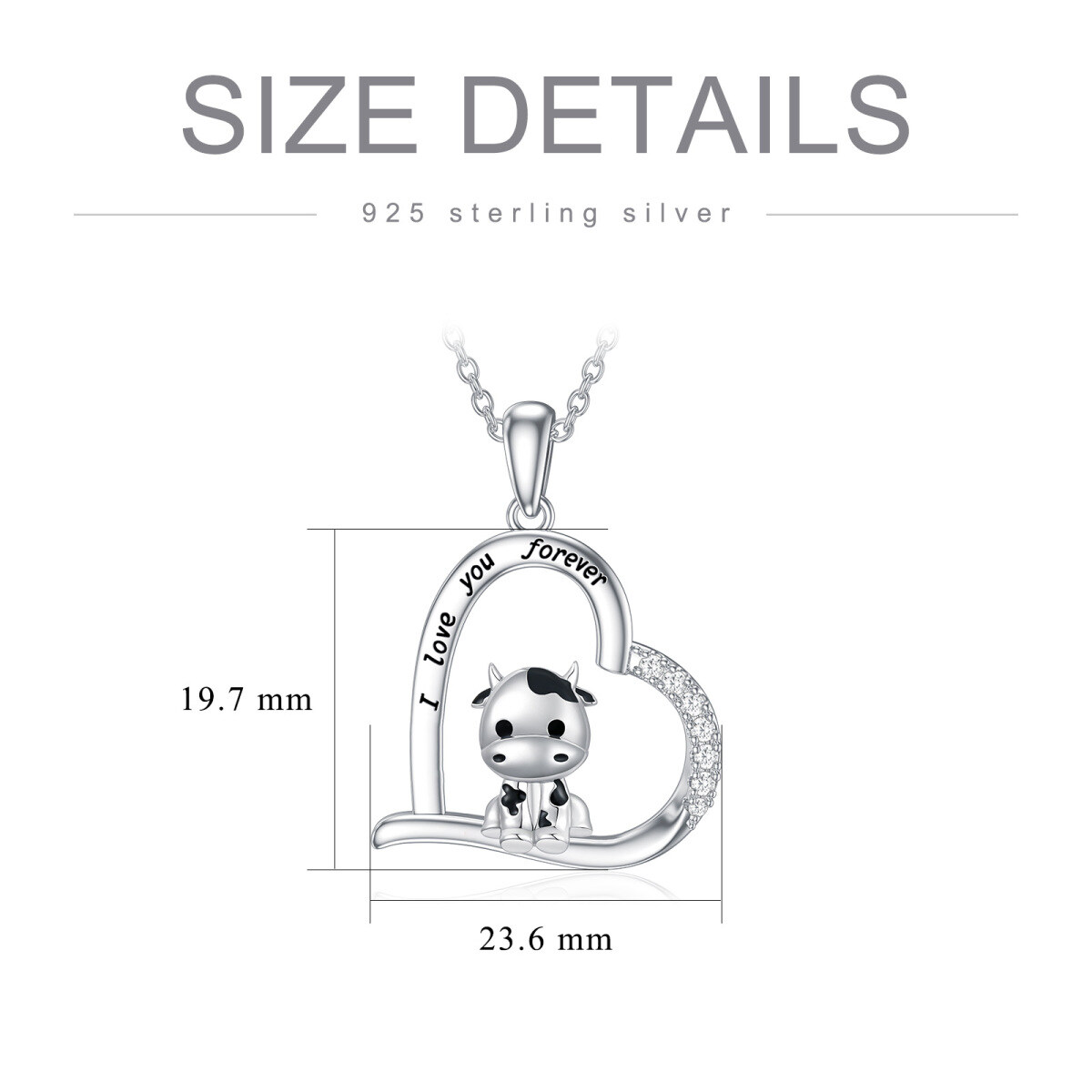 Collier en argent sterling avec pendentif vache et coeur gravé I Love You Forever-6