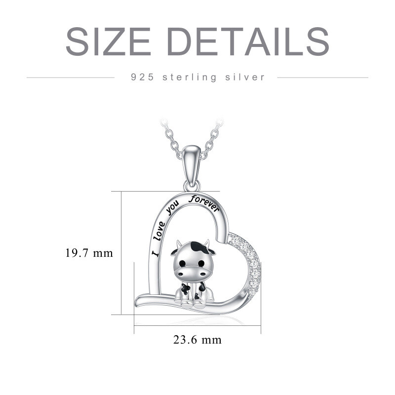 Colar com pingente de vaca e coração em prata esterlina com a inscrição I Love You Forever-6