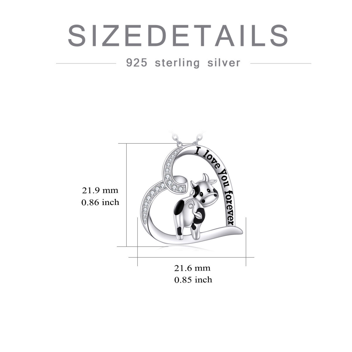 Sterling Silber Cubic Zirkonia Kuh & Herz Anhänger Halskette-5