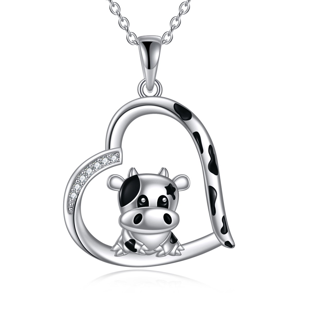 Collana in argento sterling con zirconi cubici a forma di cuore di mucca per donna-1