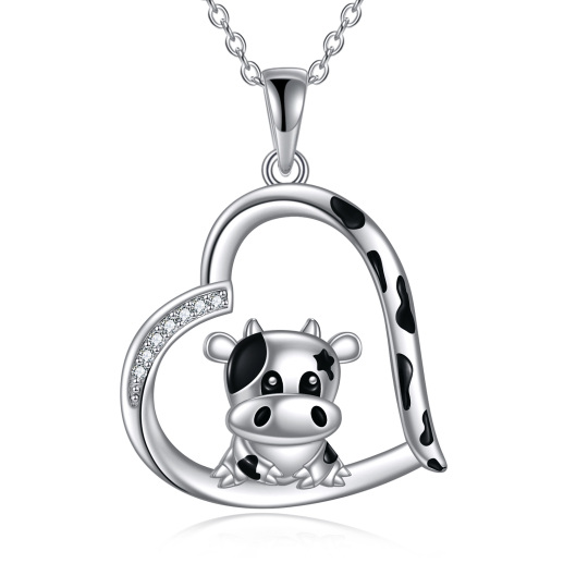 Collar de plata de ley con forma de corazón de vaca y circonita cúbica para mujer