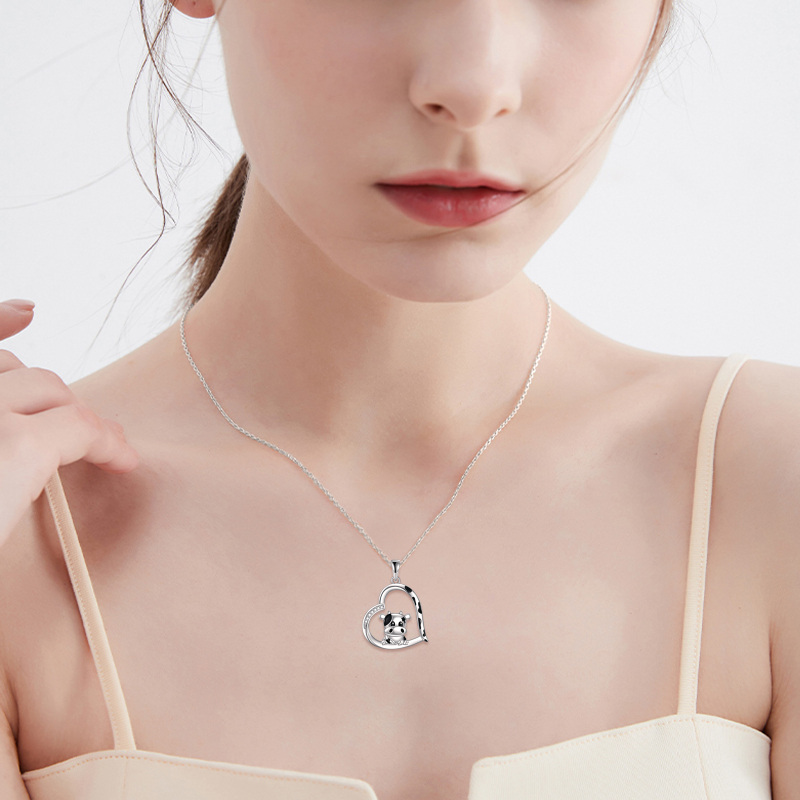 Colar de coração de vaca com zircônia cúbica de prata esterlina para mulheres-2