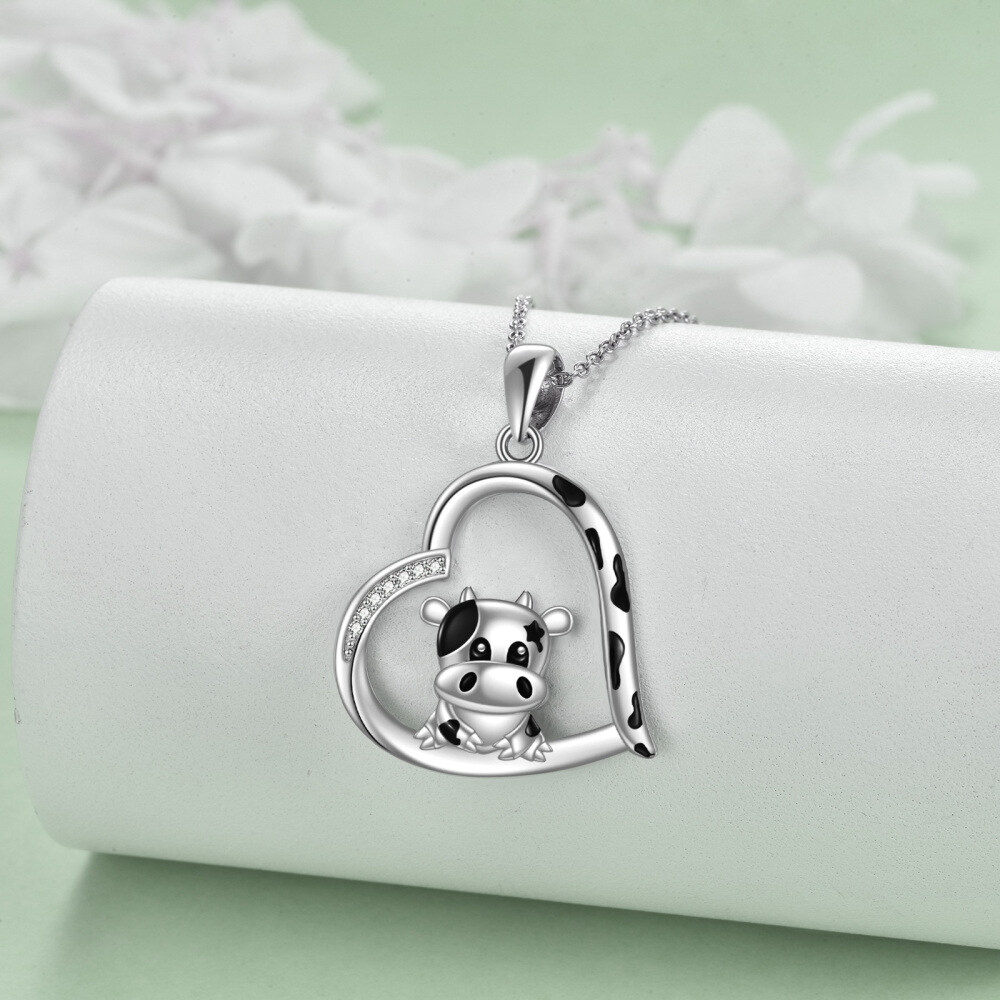 Halskette mit Kuhherz aus Sterlingsilber mit Zirkonia für Damen-3