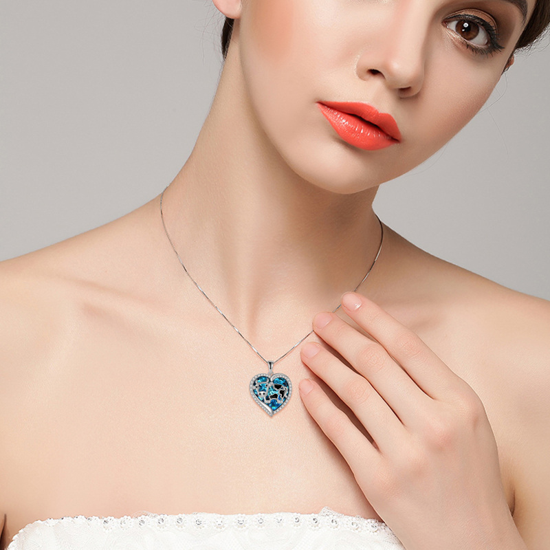 قلادة من الفضة الإسترلينية على شكل بقرة في قلادة من الكريستال على شكل قلب-2