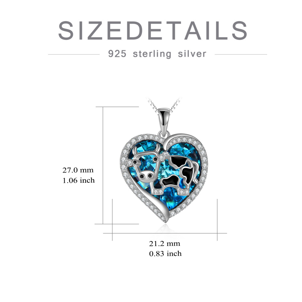 Sterling Silver Cow in Heart Shaped Crystal Pendant Necklace-6