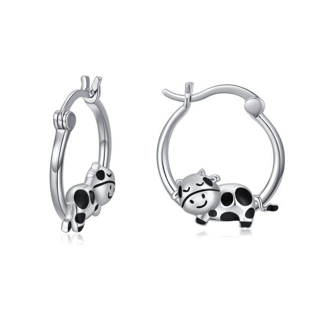 Sterling Silver Cow Hoop Earrings-4