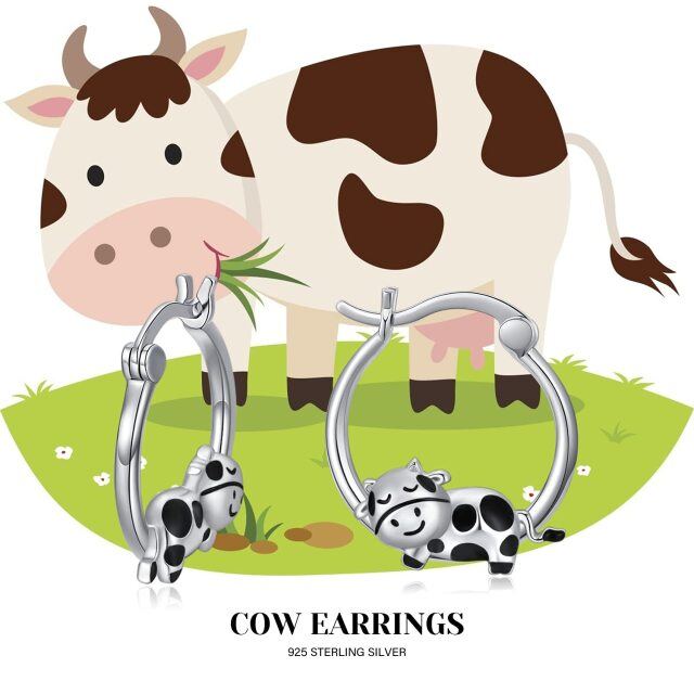 Sterling Silver Cow Hoop Earrings-5